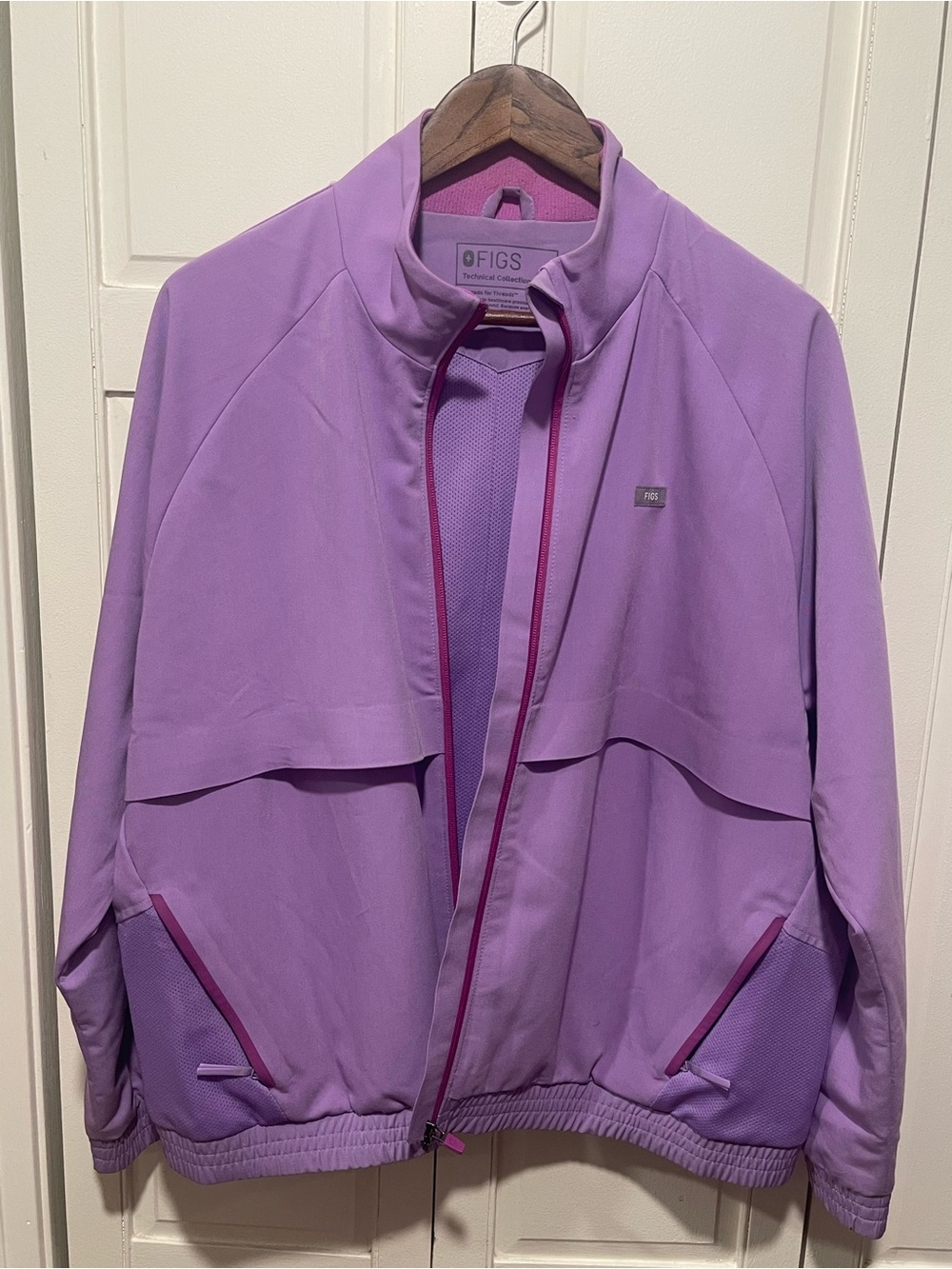 Figs Lavender Bomber Jacket with Magenta Trim